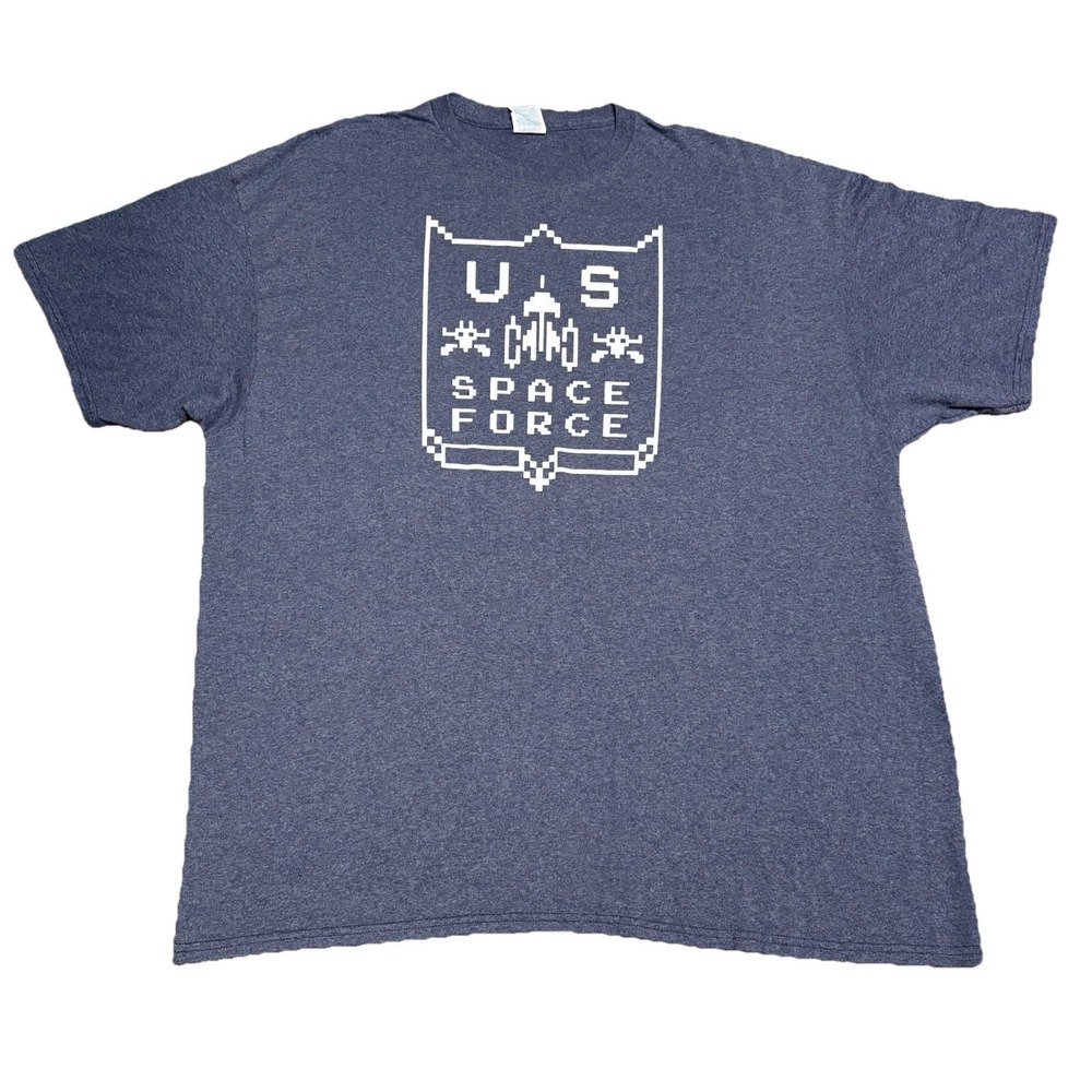 US Space Force Pixel Graphic T Shirt Navy Heather Retro Gamer Tee Men‎ 2XL